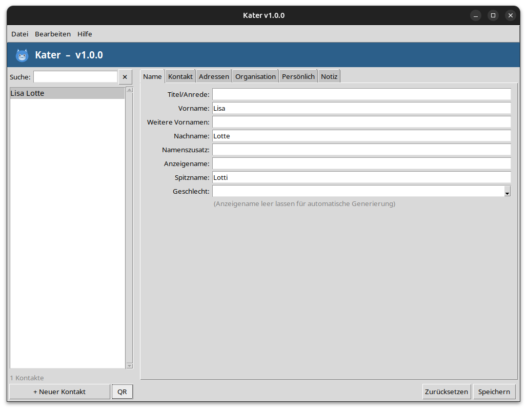Kater Adressbuch Screenshot